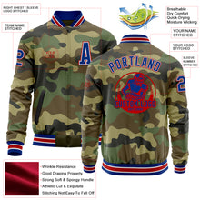 Load image into Gallery viewer, Custom Camo Royal-Red Bomber Varsity Letterman Salute To Service Zipper Jacket