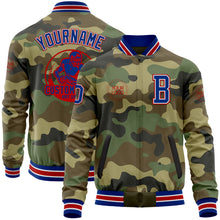 Load image into Gallery viewer, Custom Camo Royal-Red Bomber Varsity Letterman Salute To Service Zipper Jacket