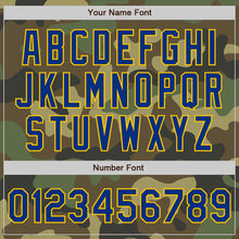 Load image into Gallery viewer, Custom Camo Royal-Yellow Bomber Varsity Letterman Salute To Service Zipper Jacket