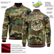 Load image into Gallery viewer, Custom Camo Vintage USA Flag City Cream Crimson-Black Bomber Varsity Letterman Salute To Service Zipper Jacket