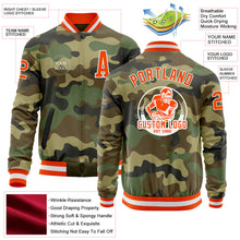 Load image into Gallery viewer, Custom Camo Orange-White Bomber Varsity Letterman Salute To Service Zipper Jacket