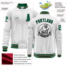 Load image into Gallery viewer, Custom White Kelly Green Black-Cream Bomber Varsity Letterman Zipper Jacket