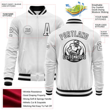 Load image into Gallery viewer, Custom White Black Bomber Varsity Letterman Zipper Jacket