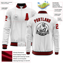 Load image into Gallery viewer, Custom White Red-Black Bomber Varsity Letterman Zipper Jacket