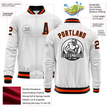 Load image into Gallery viewer, Custom White Black-Orange Bomber Varsity Letterman Zipper Jacket