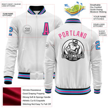 Load image into Gallery viewer, Custom White Sky Blue Black-Pink Bomber Varsity Letterman Zipper Jacket