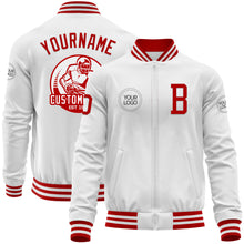 Load image into Gallery viewer, Custom White Red Bomber Varsity Letterman Zipper Jacket