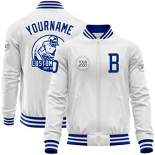 Load image into Gallery viewer, Custom White Royal Bomber Varsity Letterman Zipper Jacket