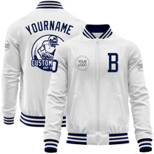 Load image into Gallery viewer, Custom White Navy Bomber Varsity Letterman Zipper Jacket