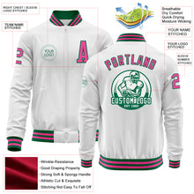 Load image into Gallery viewer, Custom White Pink-Kelly Green Bomber Varsity Letterman Zipper Jacket