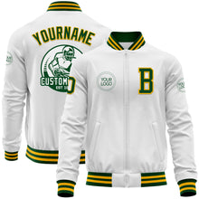 Load image into Gallery viewer, Custom White Green-Gold Bomber Varsity Letterman Zipper Jacket