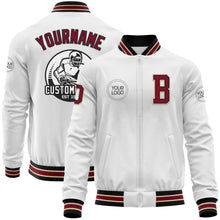 Load image into Gallery viewer, Custom White Crimson Black-City Cream Bomber Varsity Letterman Zipper Jacket