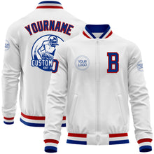 Load image into Gallery viewer, Custom White Royal-Red Bomber Varsity Letterman Zipper Jacket