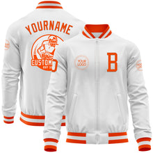Load image into Gallery viewer, Custom White Orange Bomber Varsity Letterman Zipper Jacket