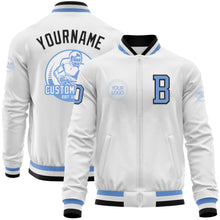 Load image into Gallery viewer, Custom White Light Blue-Black Bomber Varsity Letterman Zipper Jacket