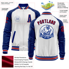 Load image into Gallery viewer, Custom White Red-Royal Bomber Varsity Letterman Two Tone Zipper Jacket
