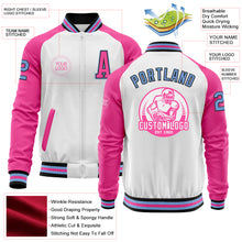 Load image into Gallery viewer, Custom White Light Blue Black-Pink Bomber Varsity Letterman Two Tone Zipper Jacket