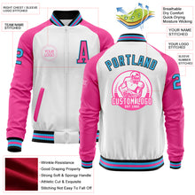 Load image into Gallery viewer, Custom White Sky Blue Black-Pink Bomber Varsity Letterman Two Tone Zipper Jacket