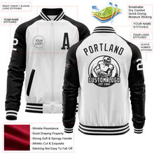 Load image into Gallery viewer, Custom White Black Bomber Varsity Letterman Two Tone Zipper Jacket