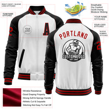 Load image into Gallery viewer, Custom White Red-Black Bomber Varsity Letterman Two Tone Zipper Jacket