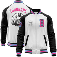 Load image into Gallery viewer, Custom White Light Blue Black-Pink Bomber Varsity Letterman Two Tone Zipper Jacket