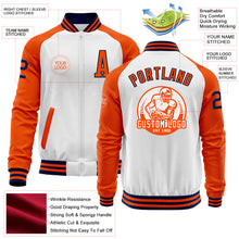 Load image into Gallery viewer, Custom White Navy-Orange Bomber Varsity Letterman Two Tone Zipper Jacket