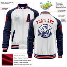 Load image into Gallery viewer, Custom White Red-Navy Bomber Varsity Letterman Two Tone Zipper Jacket