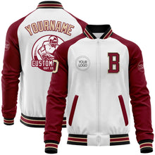 Load image into Gallery viewer, Custom White City Cream Black-Crimson Bomber Varsity Letterman Two Tone Zipper Jacket