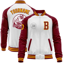 Load image into Gallery viewer, Custom White Gold-Crimson Bomber Varsity Letterman Two Tone Zipper Jacket