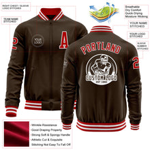 Load image into Gallery viewer, Custom Brown Red-White Bomber Varsity Letterman Zipper Jacket