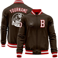 Load image into Gallery viewer, Custom Brown White-Red Bomber Varsity Letterman Zipper Jacket