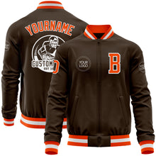 Load image into Gallery viewer, Custom Brown Orange-White Bomber Varsity Letterman Zipper Jacket