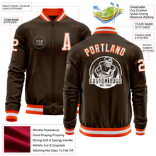 Load image into Gallery viewer, Custom Brown White-Orange Bomber Varsity Letterman Zipper Jacket