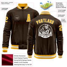 Load image into Gallery viewer, Custom Brown Gold-White Bomber Varsity Letterman Zipper Jacket