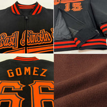 Load image into Gallery viewer, Custom Brown Red-White Bomber Varsity Letterman Two Tone Zipper Jacket