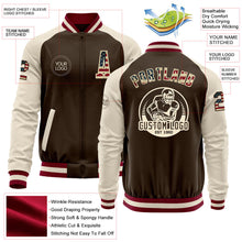 Load image into Gallery viewer, Custom Brown Vintage USA Flag Cream-Maroon Bomber Varsity Letterman Two Tone Zipper Jacket
