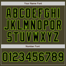 Load image into Gallery viewer, Custom Olive Black-Neon Green Bomber Varsity Letterman Salute To Service Zipper Jacket