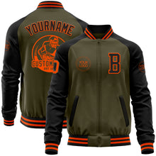 Load image into Gallery viewer, Custom Olive Orange-Black Bomber Varsity Letterman Two Tone Salute To Service Zipper Jacket