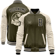 Load image into Gallery viewer, Custom Olive Black-Cream Bomber Varsity Letterman Two Tone Salute To Service Zipper Jacket