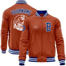 Load image into Gallery viewer, Custom Texas Orange Royal-White Bomber Varsity Letterman Zipper Jacket