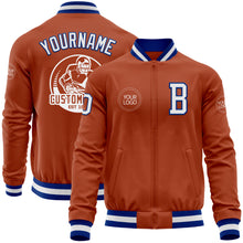 Load image into Gallery viewer, Custom Texas Orange White-Royal Bomber Varsity Letterman Zipper Jacket