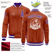 Load image into Gallery viewer, Custom Texas Orange Purple-White Bomber Varsity Letterman Zipper Jacket