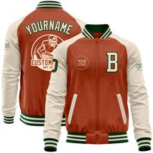 Load image into Gallery viewer, Custom Texas Orange Green-Cream Bomber Varsity Letterman Two Tone Zipper Jacket