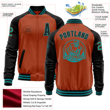 Load image into Gallery viewer, Custom Texas Orange Teal-Black Bomber Varsity Letterman Two Tone Zipper Jacket