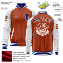 Load image into Gallery viewer, Custom Texas Orange Royal-White Bomber Varsity Letterman Two Tone Zipper Jacket