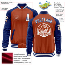 Load image into Gallery viewer, Custom Texas Orange White-Royal Bomber Varsity Letterman Two Tone Zipper Jacket