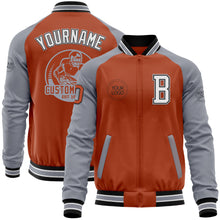 Load image into Gallery viewer, Custom Texas Orange Black-Gray Bomber Varsity Letterman Two Tone Zipper Jacket