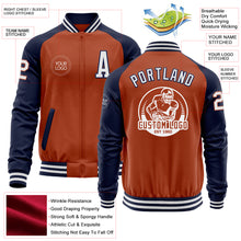 Load image into Gallery viewer, Custom Texas Orange White-Navy Bomber Varsity Letterman Two Tone Zipper Jacket