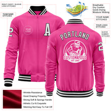 Load image into Gallery viewer, Custom Pink White-Black Bomber Varsity Letterman Zipper Jacket