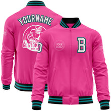 Load image into Gallery viewer, Custom Pink Black-Teal Bomber Varsity Letterman Zipper Jacket